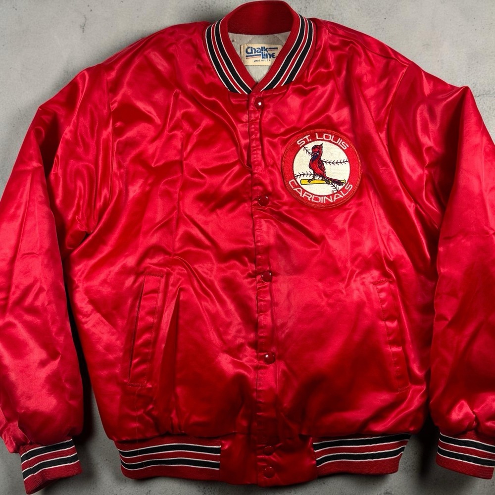 Vintage 80s Chalk Line St Louis Cardinals Satin Jacket USA Made MLB Large Red